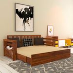 Roliwal Furniture Solid Sheesham Wooden Sofa Cums Bed With Mattresses For Living Room|Rosewood 3-Person Sofa Cums Bed For Bedroom Without Pillow (Honey, 3 Seater)