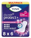 48 x Tena Lady Discreet Maxi Night Incontinence Pads for Women, 8 Packs of 6, with Medium to Heavy Bladder Weakness, Specifically Designed for Night Time Protection with Wider Back and Extra Length