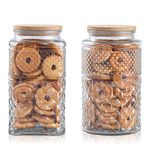 Galazzz 90 OZ Cookie Jars, 2600ml Glass Jars with Airtight Lids, Vintage Decorative Glass Storage Containers with Bamboo Lids for Coffee Candy, Candy Jar with Big Capacity Round & Square