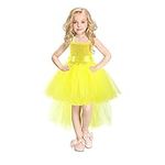 Handmade Girls Tutu Dress Hi Low Flower Birthday Costume Tulle Dress Kids Wedding Bridesmaid Pageant Party Prom Formal Gown, Yellow, 2T