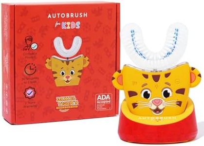 autobrush Kids U Shaped Electric Toothbrush, ADA Accepted, Sonic Pro with Unique 360° Nylon Bristles 3 Cleaning Modes,Whitening LED-Lights,Plays Music (Double-Sided),Ages 3-5, Daniel Tiger