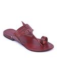 KORAKARI Womens Red Brown Kolhapuri Leather Chappal Anti Slip Flip Flops Slippers (UK-07)