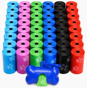 Downtown Pet Supply Poop Bags for Dogs with Dispenser, 1000 Count - Leak-Proof Dog Waste Bags and Bone-Shaped Dog Poop Bags Holder for Leash - Rainbow with Paw Prints, 12.5" x 8.5"