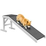 PawHut Pet Ramp Bed Steps for Dogs Cats Non-Slip Carpet Top Platform Pine Wood 59" L x 16" W x 20" H White