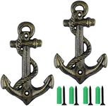 Sanbege 2 Pcs Anchor Coat Hooks, Nautical Wall Hangers, Vintage Cast Iron Key Holder for Hanging Towels, Bags, Robes, Decorations (Antique Bronze)