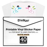 Printable Vinyl for Inkjet Printer & Laser Printer - 40 Pcs Matte White Inkjet Printable Vinyl Sticker Paper, 8.5"x11"