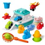 Ferry Boat Toys Set with Helicopter 2 Cars | Baby Bath Toys for Toddlers with Stacking Cups | Baby Water Toy with Bath Boats Train for Girls and Boys