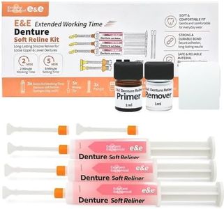 E&E Extended Working Time Denture Soft Reline Kit – 2-Minute Working Time, 5-Minute Setting Time, Long-Lasting Silicone Reliner for Loose Upper & Lower Dentures