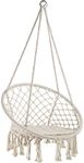 tectake® Hanging Egg Chair Jane with Cushion, for Indoor Bedroom Decor, as a Swing Chair, Hanging Chair or Outdoor Use as Garden Furniture, Balcony Furniture, and Rattan Chair, Supports 150 kg - beige