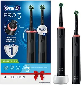 Oral-B Pro 3 2x Electric Toothbrushes For Adults, 2 Handles & 2 Cross Action Toothbrush Heads, 3 Modes with Teeth Whitening, 2 Pin UK Plug, 3900, Black
