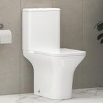 Cube Gloss White Close Coupled Rimless Toilet Square Pan with Quick Release Dual Flush Cistern Slim Soft Close Seat Bathroom WC - Gloss White