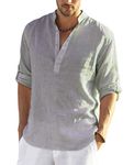 COOFANDY Men's Casual Long Sleeve Henley Shirts Cotton Linen Premium Beach T-Shirt Gray