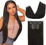 Lashey Seamless Clip in Hair Extensions Real Human Hair Extensions, 9pcs 150g Straight Remy Human Hair Extensions Clip in Long Thick 22 Inch #1B Natural Black Human Hair Extensions