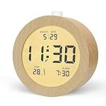 aboveClock Digital Alarm Clock, Wooden Alarm Clock Bedside with LCD Backlit, Temperature Display, Snooze Function, 3 AAA Battery Operated Clock for Bedroom, Office, Desk【Battery NOT Included】