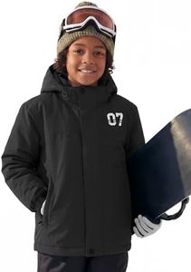 FREE SOLDIER Boy's Waterproof Warm Ski Jacket Windproof Fleece Thick Kids Winter Coat with Hood for Snowboarding Outdoor (Deep Black 10-12/Boy)