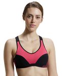 Jockey Women's Cotton Padded Wirefree Active Bra 1378_Ruby & Black_XXL