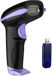 NADAMOO Wireless Barcode Scanner 328 Feet Transmission Distance USB Cordless 1D Laser Automatic Barcode Reader Handhold Bar Code Scanner with USB Receiver for Store, Supermarket, Warehouse - Violet