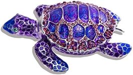 YU FENG Sea Turtle Figurine Trinket Boxes Hinged Collectible Crystal Bejeweled Decorative Turtle Animal Jewelry Holder Box(Purple)