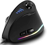 Vertical Gaming Mouse Wired with Rocker, 11 Programmable Buttons, 10000 DPI Adjustable, for PC FPS Games, MAC, USB, Black