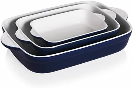 SWEEJAR Ceramic Baking Dish, Non-Stick Roasting Pan with Handles, Rectangular Lasagna Pan for Cooking, Kitchen, Cake Dinner, Banquet and Daily Use, 13 * 9 Inches, Set of 3 (Navy)