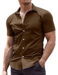 COOFANDY Mens Dress Shirts Short Sleeve Business Casual Shirts Formal Shirts for Men Regular Fit Summer Shirts Button Down Shirt Work Office Brown L