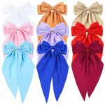 9 Pack Oversized Satin Hair Bows White Pink Red Blue Green Black Hair Accessories Bowknot with Long Tail Ribbon Giant Hair Bow Clips French Barrettes for Women Girls (Set 2 of Women Hair Bows)