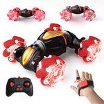 Tecnock RC Car Remote Control Car for Kids Adults,1:20 Scale 4WD Gesture Sensor Remote Control Crawler,2.4 GHz Transform RC Stunt Car with Light,Gift for Boys Girls(Red)