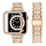 Wutwuk Compatible with Apple Watch Band 41mm with Case, Women Bling Rhinestone Metal iWatch Bands 41mm Strap Bracelet for Apple Watch Bands Series 9/8/7, Rose Gold