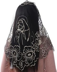 Bozidol Women's Spanish Style Catholic Mantilla Veils Vintaged Lace Scarf Shawl Church Mass Veil with Hairclips (Black-Gold)