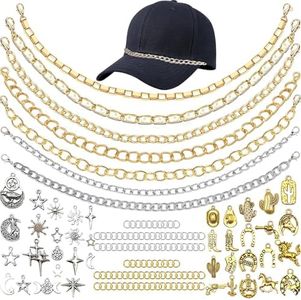 Sitroasho 47 Pcs Trucket Hat Chains Bill Decoration for Women Man Cowgirl Accessories Kit Metal Detachable Chains Bulk Trucket Hat Charms DIY Mesh Baseball Cap Truckers Accessories Gold