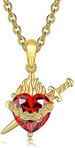 Joliernelle Sagrado Corazón de Jesús | Collar de corazón inmaculado de María para mujer con circonita cúbica, joyería religiosa de regalo, Metal, Circonia cúbica