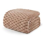 Exclusivo Mezcla Queen Size Flannel Fleece Blanket, 230x230 CM Stylish Jacquard Velvet Plush Blanket for Bed, Cozy, Warm, Lightweight and Decorative Camel Blanket