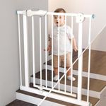 Baybee Auto Close Baby Safety Gate for Kids, Extra Tall Baby Fence Barrier Dog Gate with Easy Walk-Thru Child Gate | Baby Gate for House, Stairs, Door | Safety Gate for Baby (White 75-85cm)