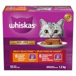 WHISKAS Meaty Selections Adult Wet Cat Food Paté - 6 Chicken, 6 Beef, 12x100g Tray