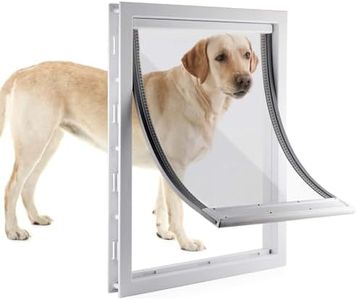 RUYICZB Große Hundeklappe Mit Weicher, Transparenter Magnetklappe Und Einrastbarer Verschlussplatte, Premium-Haustür Aus PVC-Kunststoff Für Große Hunde,Weiß,XXL