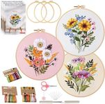 Ohcol 3 Sets Embroidery Kit for Beginners with Easy-to-Follow Operating Instructions,Cross Stitch Kits for Adults with Flowers Patterns,Needlepoint Kits Include 3 Hoops,Color Threads,Needles