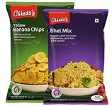 Chheda's - Yellow Banana Chips (300Gm) and Bhel Mix (350Gm) | Banana Wafers | Indian Namkeen |Ready to Eat - Combo Pack