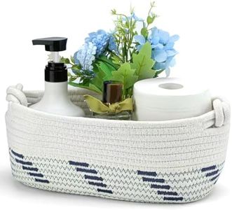 Small Baskets for Gifts Empty Cute Decorative Basket for Gifts White Woven Gift Basket with Handle Boho Decor for Bathroom Shelves Bedroom Nursery Entryway (Navy Blue)