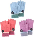 Durio Kids Winter Gloves for Boys Girls Warm Fleece Kids Gloves Knitted Winter Gloves for Kids Strechy Gloves for Kids, Sky Blue&pink&purple, 9-14 Years