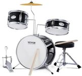 VEVOR Kids Drum Set, 3-Piece 14 in Beginner Drum Set with Adjustable Throne Cymbal Pedal Two Pairs of Drumsticks, 8'' Tom 10'' Snare 14'' Bass Drum, Starter Drum Kit for Child Kids for Age 6-12, Black