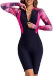 ECUPPER Women Long Sleeve One Piece Swimsuit Boyleg Zipper Rash Guard Bathing Suit Coverage Surfing Swimwear Built in Bra Rose Red Large