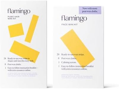 Flamingo Face & Pubic Wax Kit - 44 Wax Strips, 16 Post-Wax Cloths, and Calming Serum - Easy At-Home Hair Removal