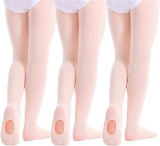 Yitoco Girls Dance Ballet Tights Transition Leggings Ultra Soft for Kids Students Convertible Tights (3 Pairs, Ballet Pink, 6-8 Years, YOTS02-LP-3CM)