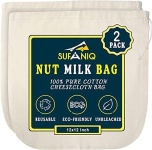 Nut Milk Bag - 2 Pack (12 x 12 Inches) 100% Unbleached Cotton Cheese Cloth Bag for Straining, Premium Quality Nut Milk Bag Reusable, Nut Bag Strainer for Almond, Soy, Oat Milk, Juices, Cheese Making