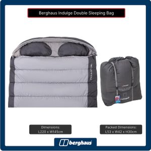 Berghaus Double Sleeping Bag – Waterproof, Built-in Pillow, 2-3 Season, Grey