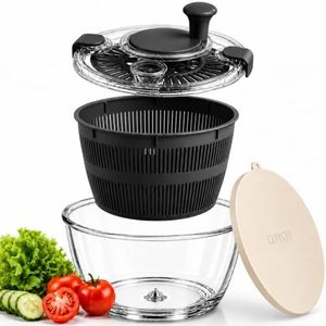 LYTYCJD Large 5.2 Qt Glass Salad Spinner with Storage Lid Glass Bowl Black