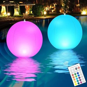 TCUSFO Solar Floating Pool Lights 2 Pack, 14In Led Pool Lights with Remote Control,IP68 Full Waterproof Floating Pool Light Balls 16 Color Changing Hot Tub Lights & Pool Ball Light