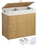 Greenstell Laundry Hamper with 2 Removable Liner Bags & Lid, 130L No Install Needed Handwoven Divided Laundry Basket, Foldable Synthetic Rattan Storage Hamper for Clothes, Toys in Bathroom, Bedroom