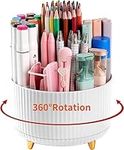 Pencil Pen Holder for Desk, 5 Slots 360°Degree Rotating Pencil Pen Organizers for Desk, Desktop Storage Stationery Supplies Organizer, Cute Pencil Cup Pot for Office, School, Home, Art Supply (White)