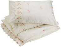 Rapport Home Duvet Quilt Cover Floral Lace Trim Embroidered King Bedding Set, Cream